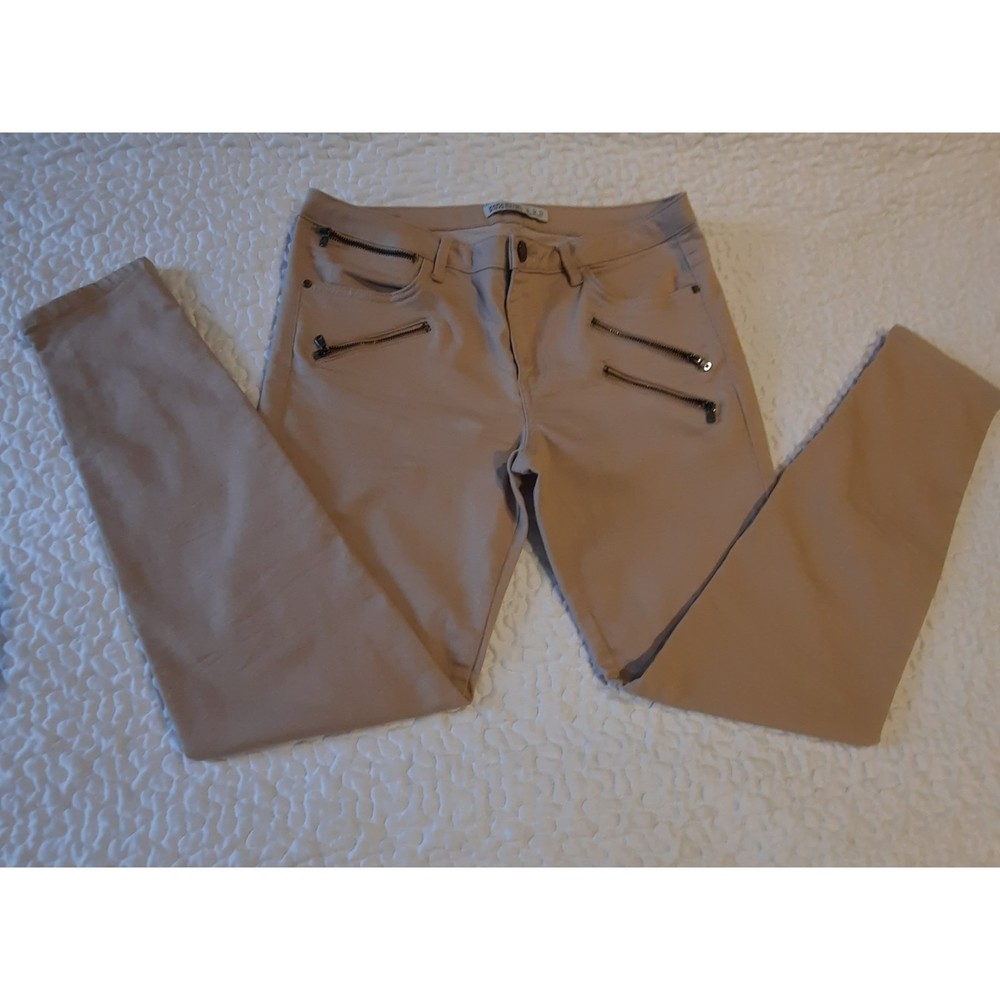 Zara Basic Beige Skinny Zippered Jeans Sz 10